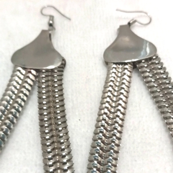 3" long Silver Tone Braided Look Hoop Pierced Earrings - Picture 2 of 4